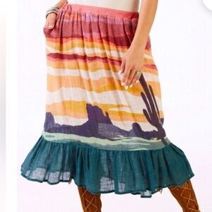 Double S Ranch “Sunset over the Valley” midi ruffle skirt NWT